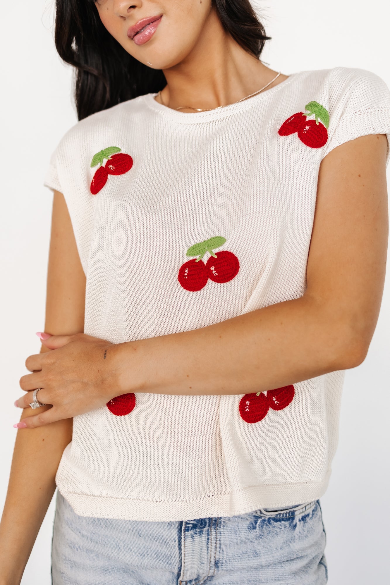 Lexie Knit Top | Cream + Cherry Applique Wide Range Of Cheap Online