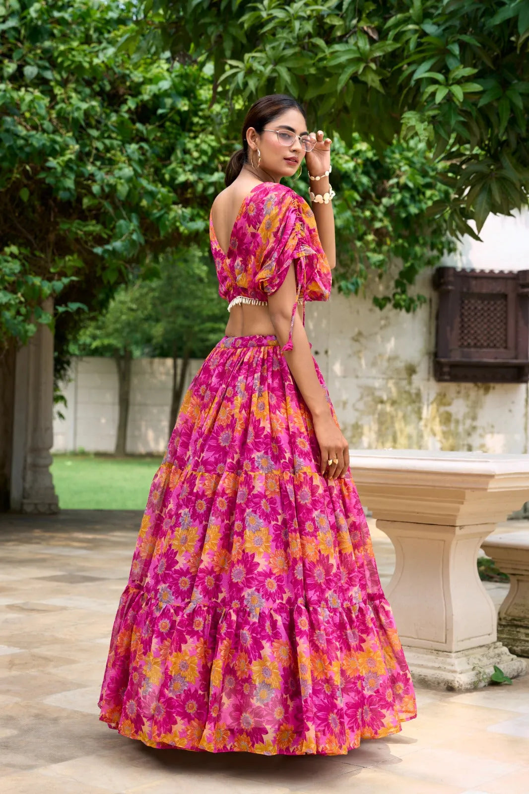 Designer Chiffon Pink Floral Printed Lehenga Choli Clearance Find Great