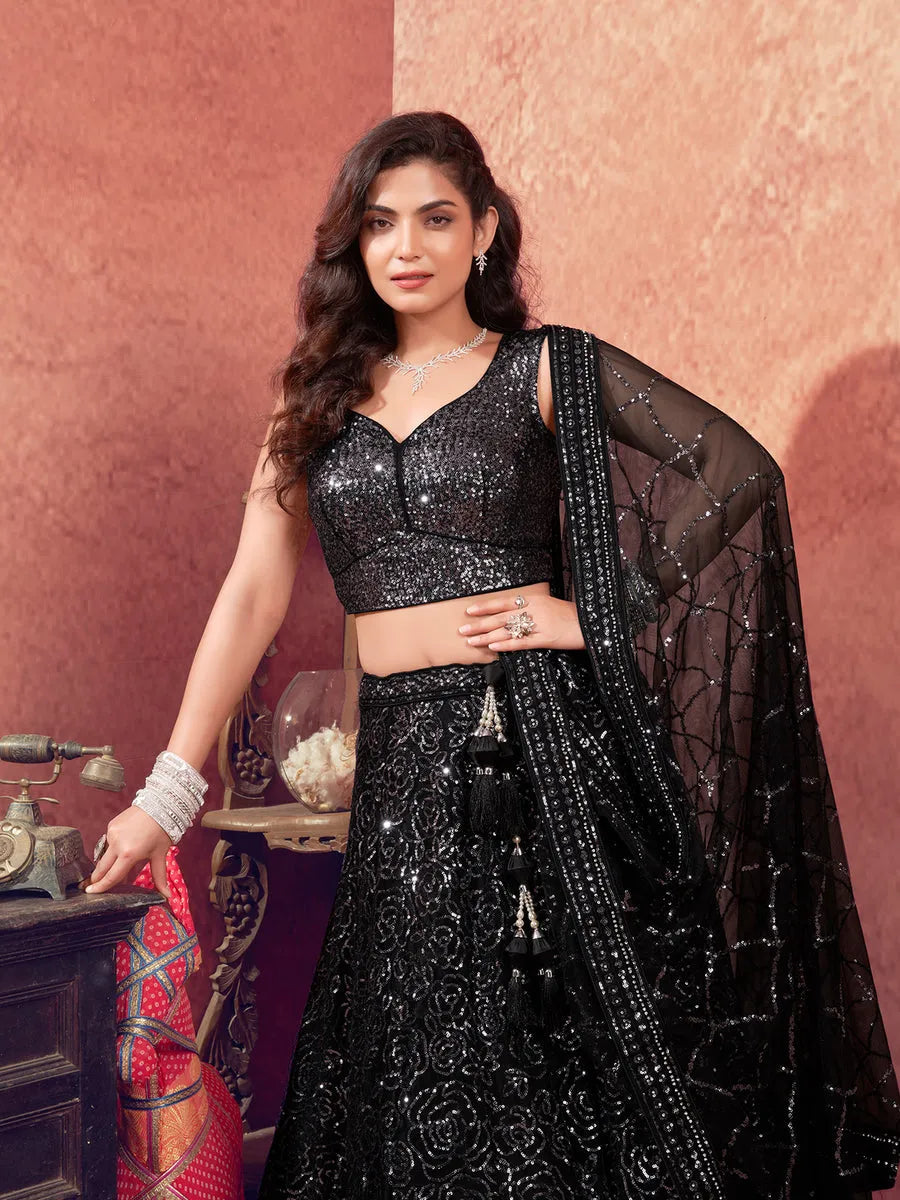 Classic Black Net Lehenga For Bridal Limited Edition