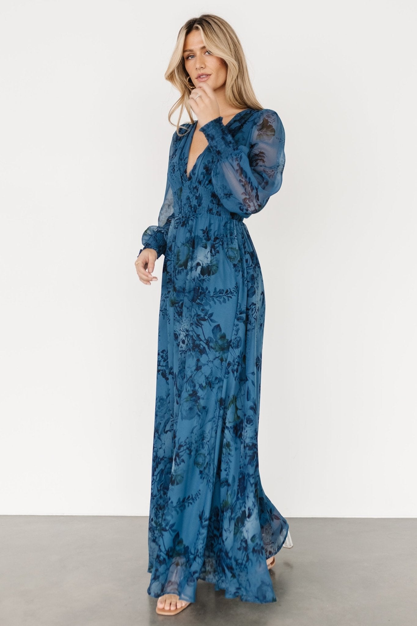 Olivia Maxi Dress | Deep Blue Floral Clearance How Much