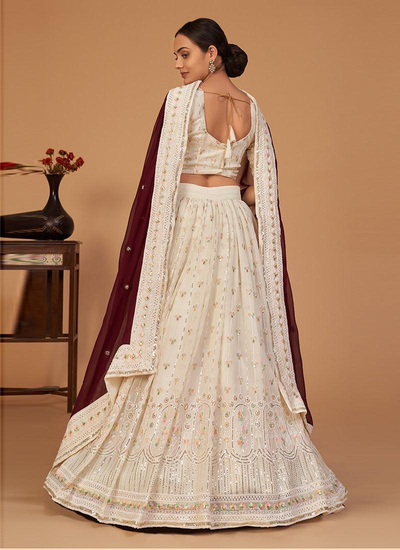 Off-White Georgette Lehenga With Contrast Dupatta Outlet 2025 New