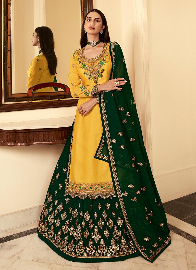 Astonishing Look Green Color Georgette Base Zari Work Long Choli Lehenga Free Shipping Big Discount