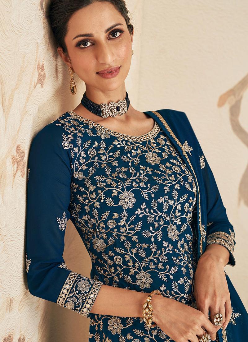 Embroidered Navy Blue Pakistani Sharara Release Dates Cheap Online