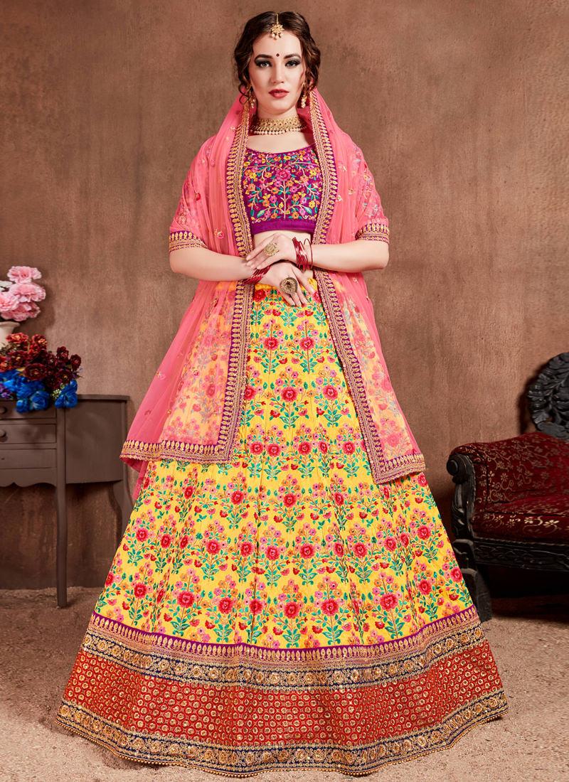 Impressive Mustard Yellow Silk Base Designer Ethnic Lehenga Choli Cheap Pice Original