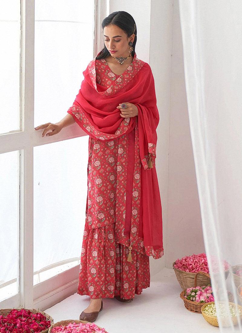 Digital Printed Red Pakistani Sharara Sale Wide Range Of