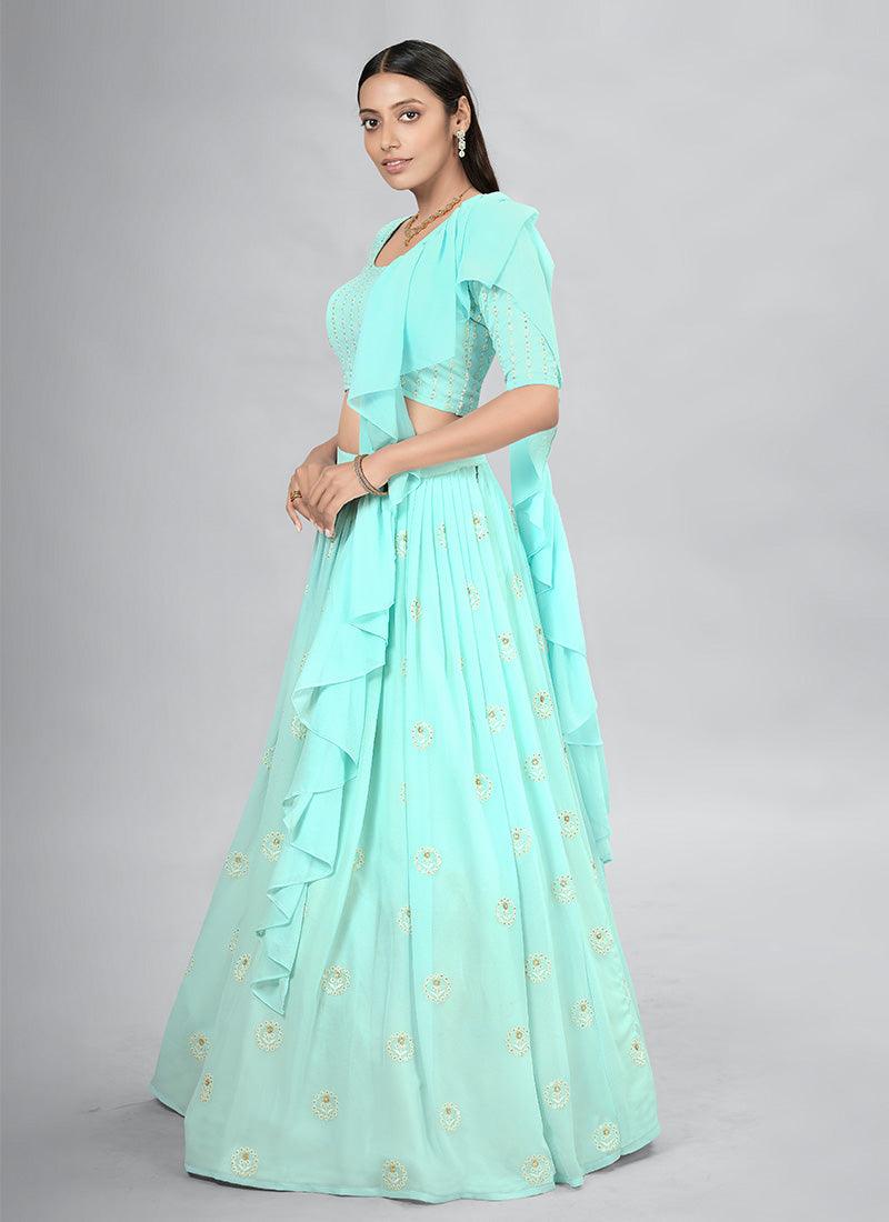 Thread Work Turquoise Designer Chaniya Choli Sale Sast