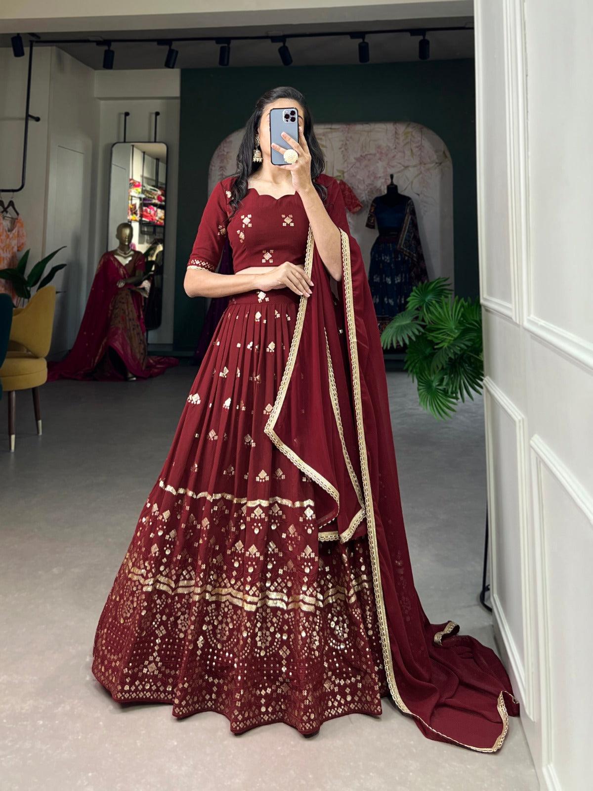 Maroon Colored Georgette Sequins Embroidered Lehenga Choli Cheap Sale Buy