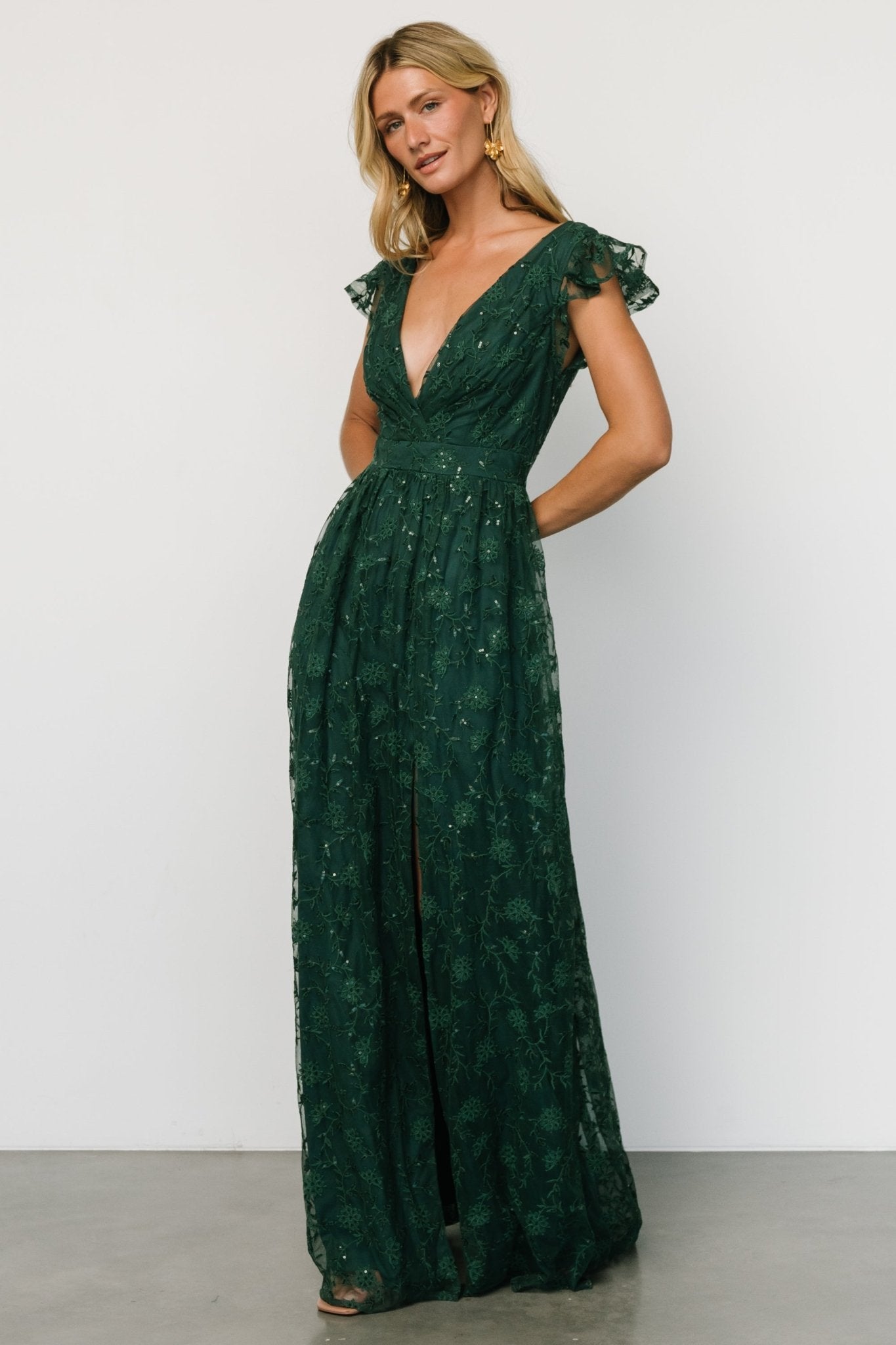 Alexa Embroidered Sequin Maxi Dress | Dark Green Cheap Sale 2025 New