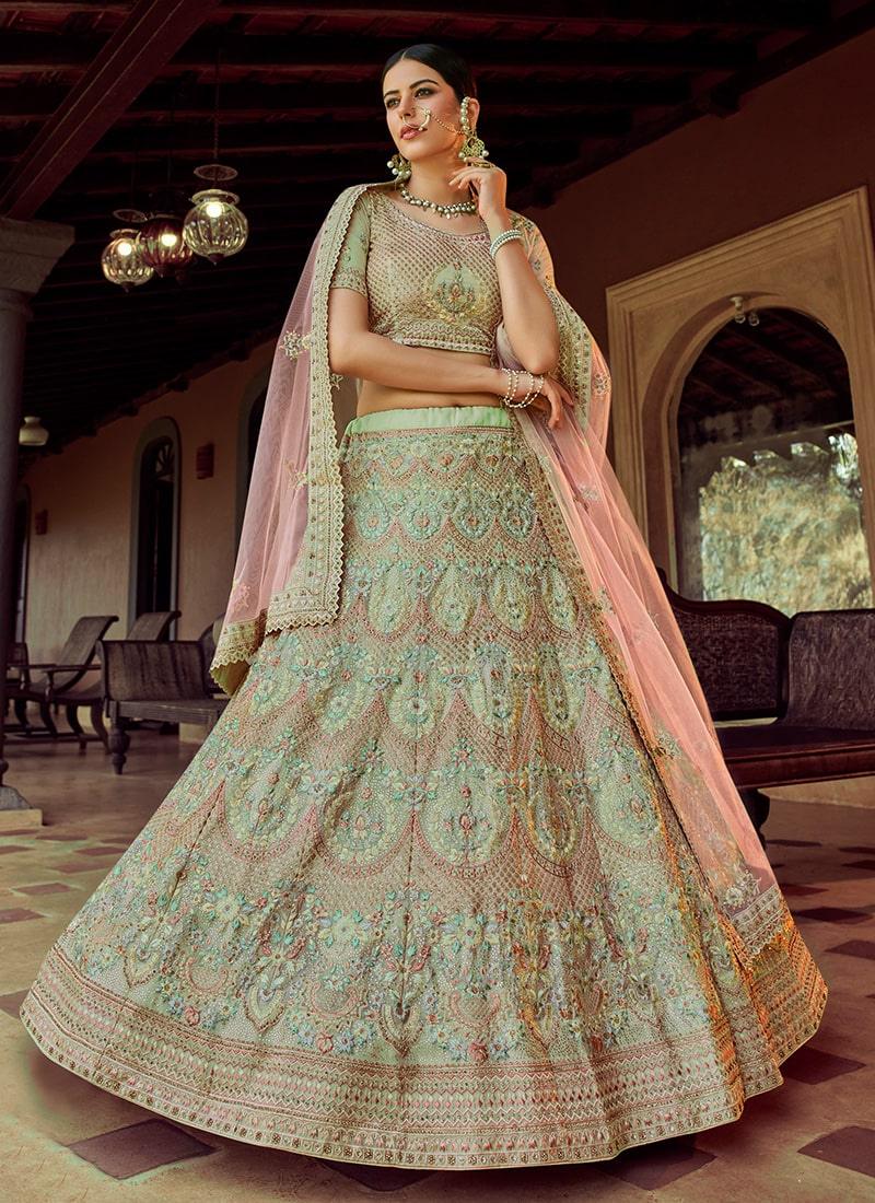 Green Colored Georgette Base Lehenga With Resham Work Sale Reliable