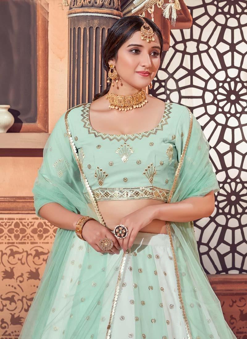 Green And White Color Sequins Work Georgette Fabric Lehenga Choli Best For Sale