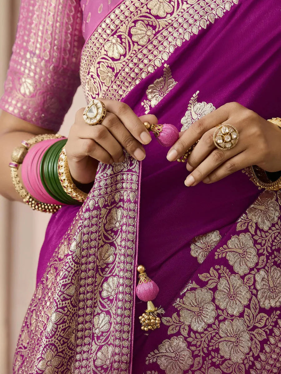 Purple Designer Silk Saree with Floral Weaving Work Clearance Geniue Stockist