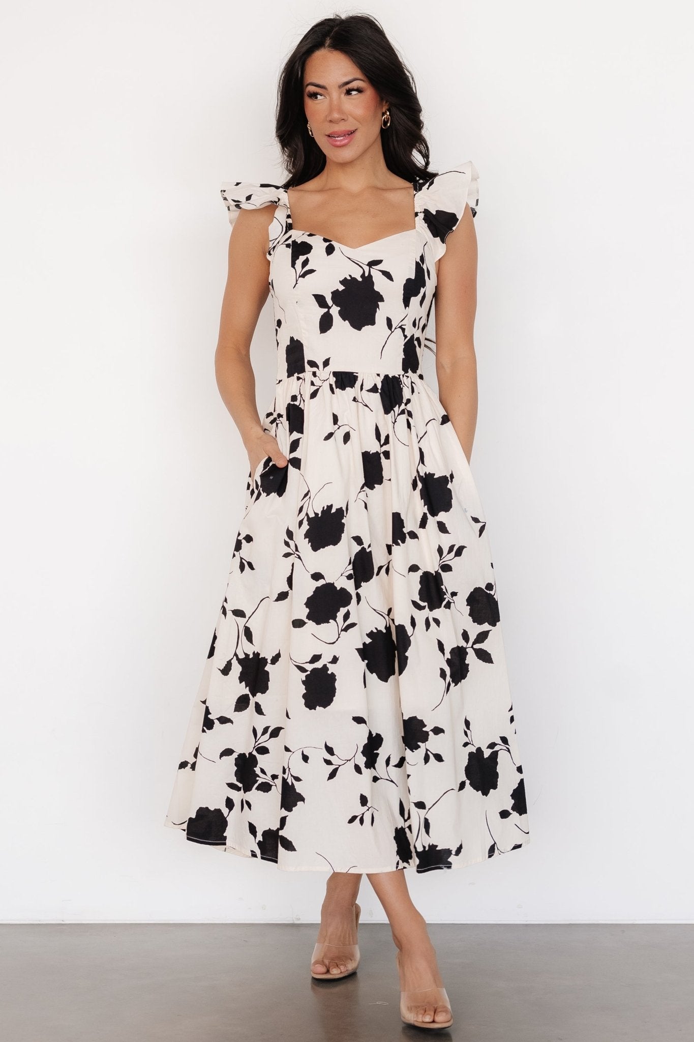 Bridget Midi Dress | Ivory + Black Floral Collections Cheap Pice