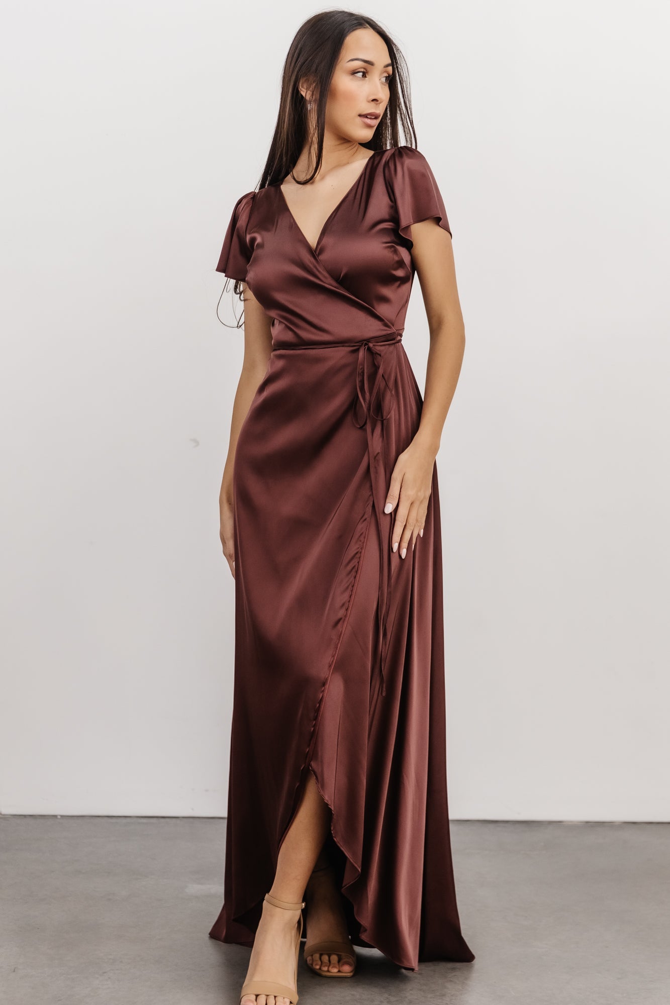 Krystal Satin Wrap Gown | Dark Clove Sale Best Wholesale