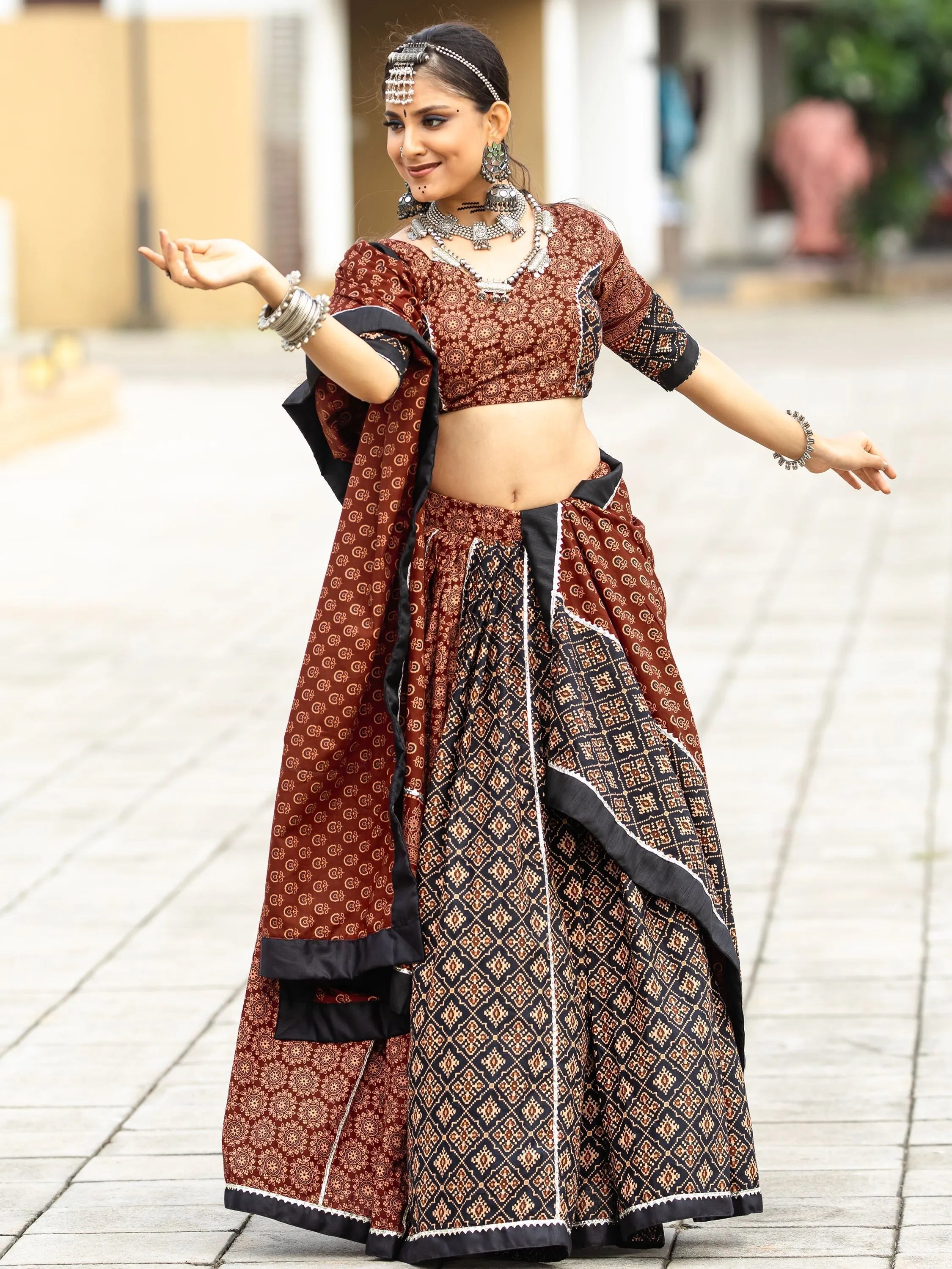 Black and Maroon Cotton Flared Rajwadi Navratri  Lehenga Choli Outlet 2025 New