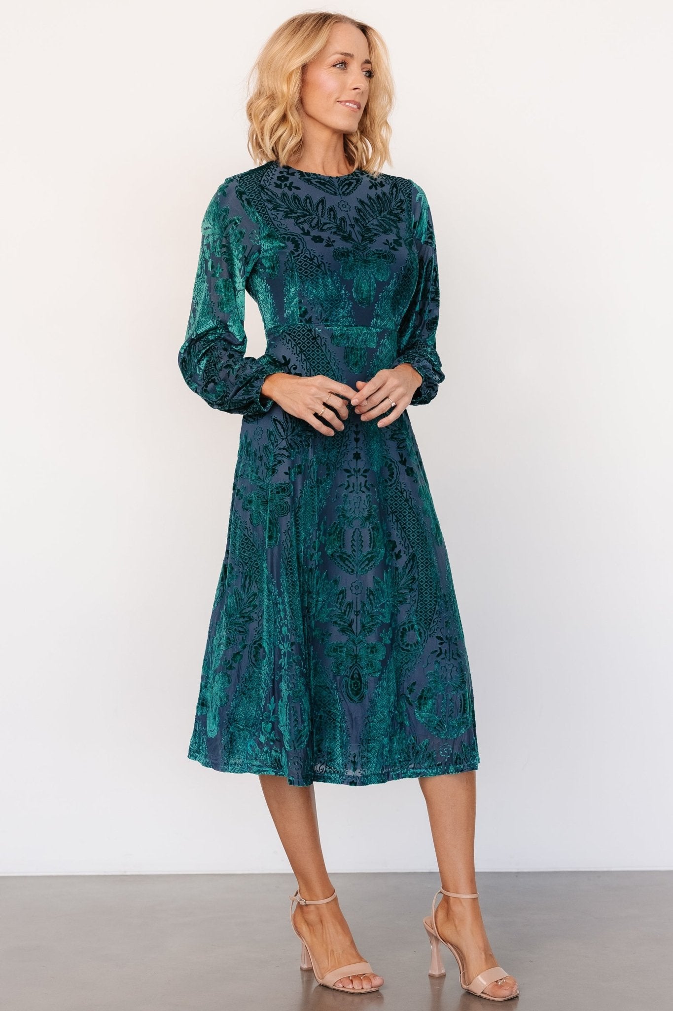 Lorielle Velvet Midi Dress | Emerald Print Clearance For Nice