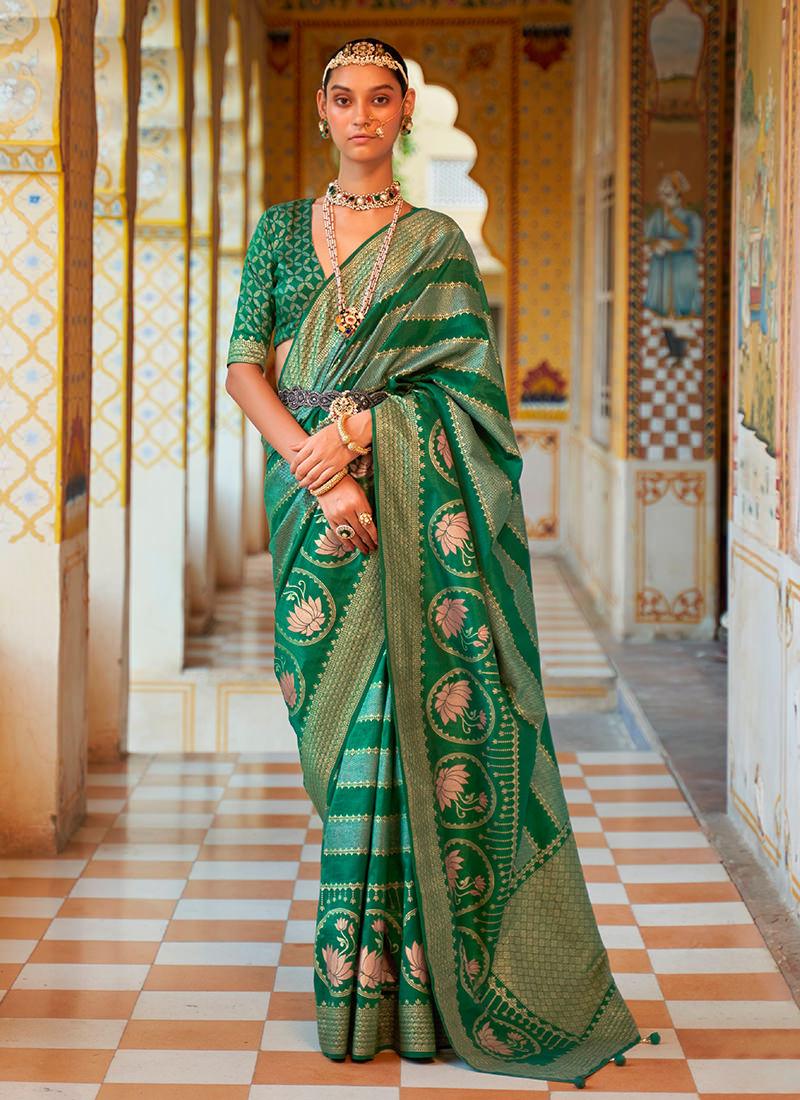 Silk Material Green Classic Saree Amazon Footaction