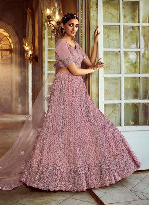 Splendid Pink Dori Zarkan Soft Net Lehenga Choli Set Cheap Affordable