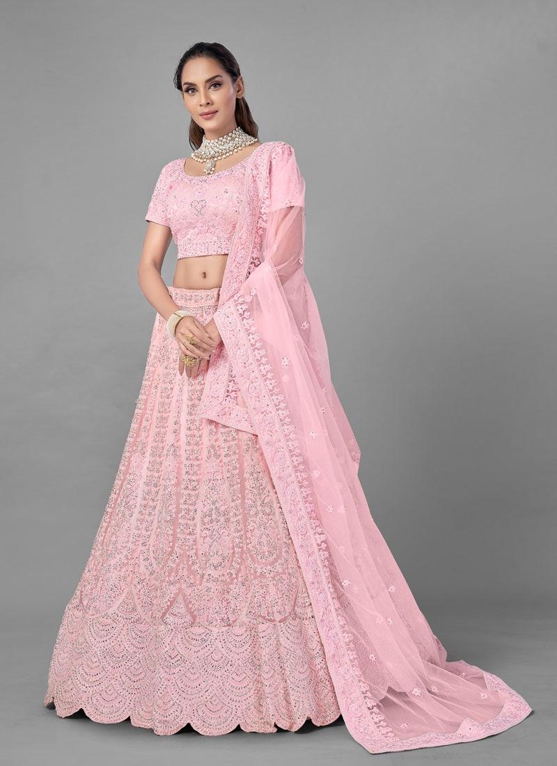 Pleasing Pink Color Soft Net Base Heavy Work Bridal Wear Lehenga Choli Cheap Sale Brand New Unisex