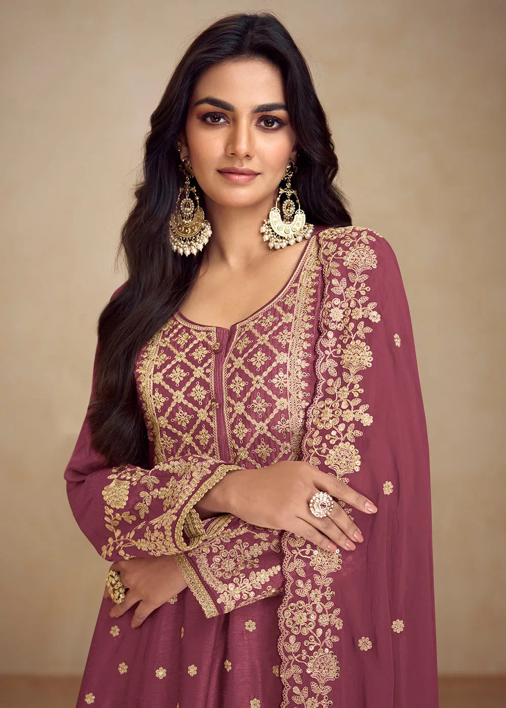 Designer Pure Chinnon Pink Embroidered Palazzo Suit Discount Outlet Locations