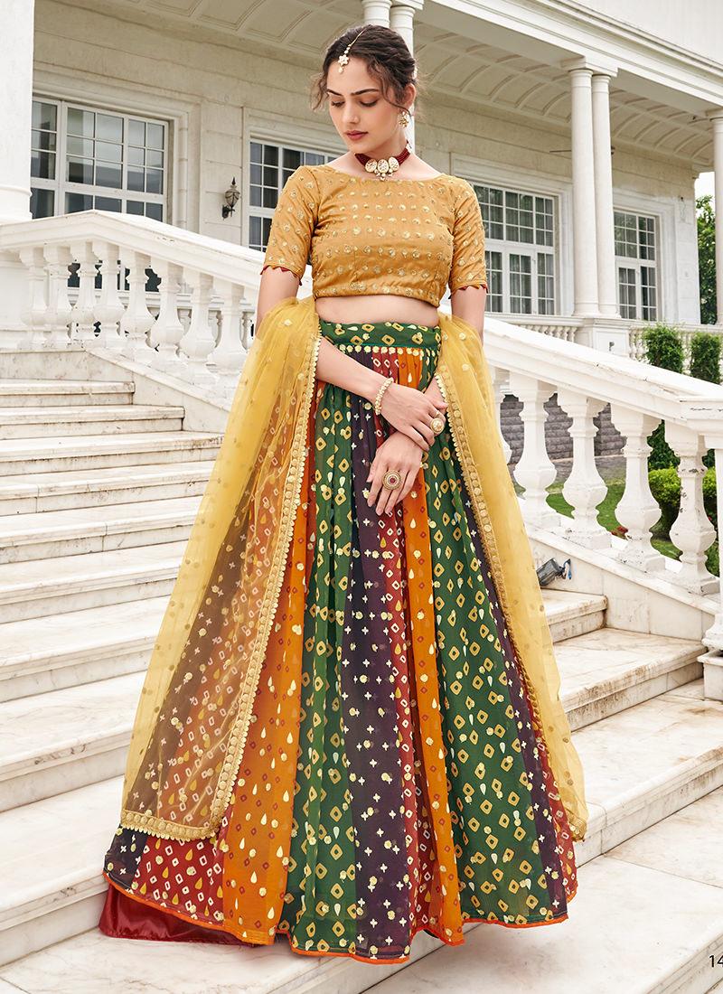 Multi-Color Digital Printed Flared Lehenga Sale In China