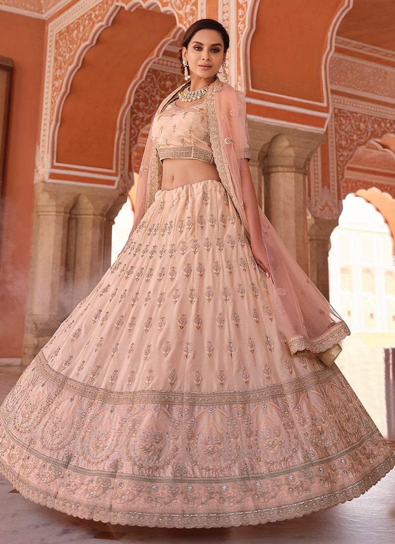 peach Color Wedding Wear panelled Lehenga With Thread And Zarkan Work Buy Cheap Countdown Package