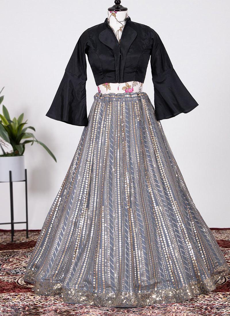 Grey Flared Lehenga With Optional Blouse Professional Cheap Pice