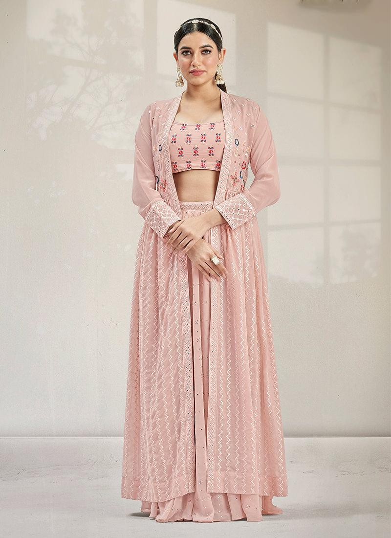 Seashell Pink Crop Top Lehenga With Jacket Outlet 2025 New