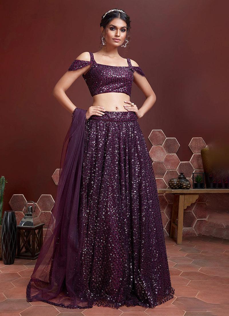 Purple Color Sleeveless Blouse Lehenga With Fully Heavy Sequins Work Outlet 2025 Newest