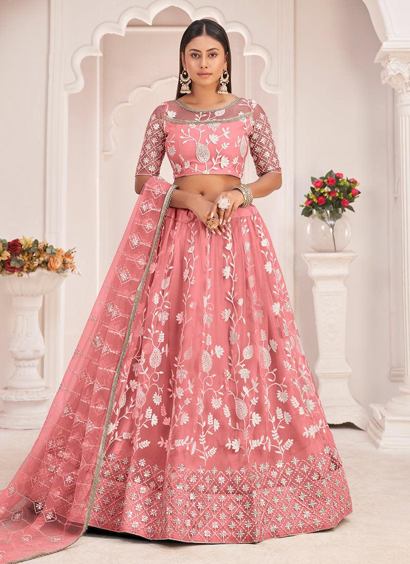 Embroidered Pink Soft Net Lehenga Cheap Pice Original