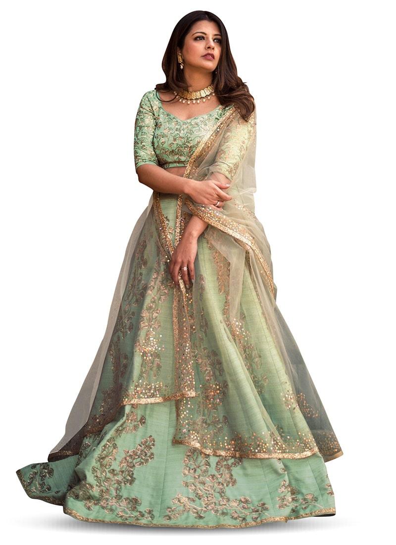 Light Green Color Silk Base Lehenga Choli With Sequins Work Discount 2025 Unisex