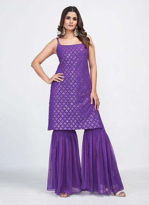 String Style Back Fully Sequins Purple Sharara Original Online