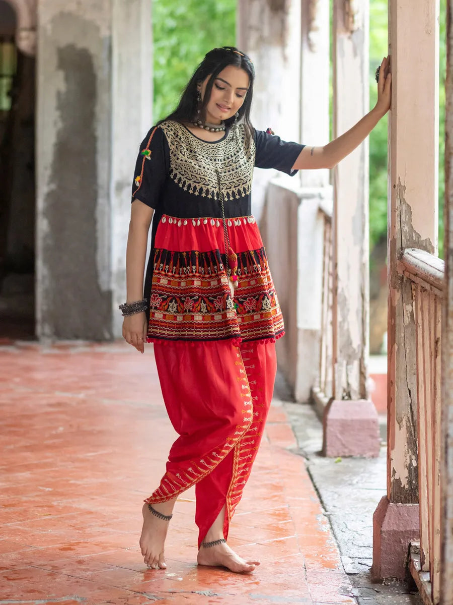 Black and Red Embroidered  Kedia Set for Navratri Buy Cheap Nicekicks