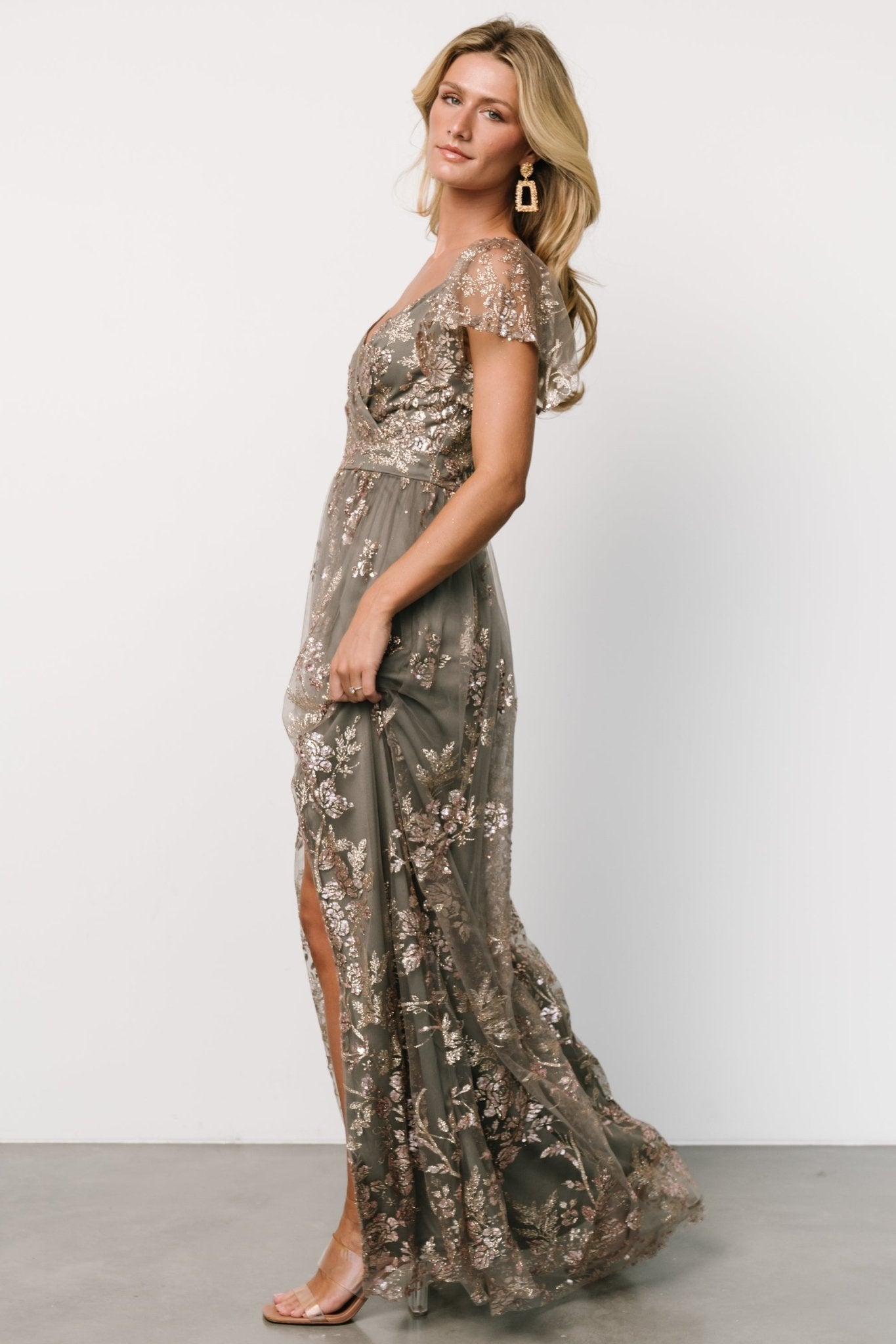 Corinne Shimmer Maxi Gown | Dark Sage + Rose Gold Marketable Cheap Pice