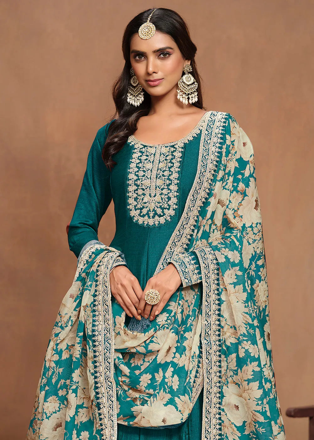 Elegant Art Silk Teal Green Embroidered Anarkali Gown Buy Cheap Very Cheap