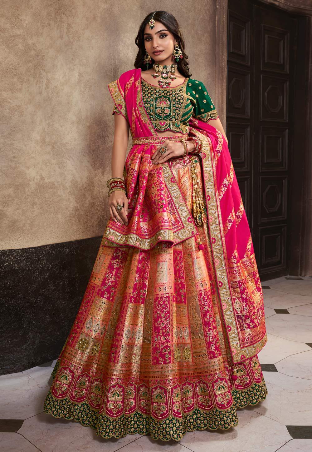 Peach Pink Banarasi Silk Wedding Lehenga Choli Set Tumblr Online