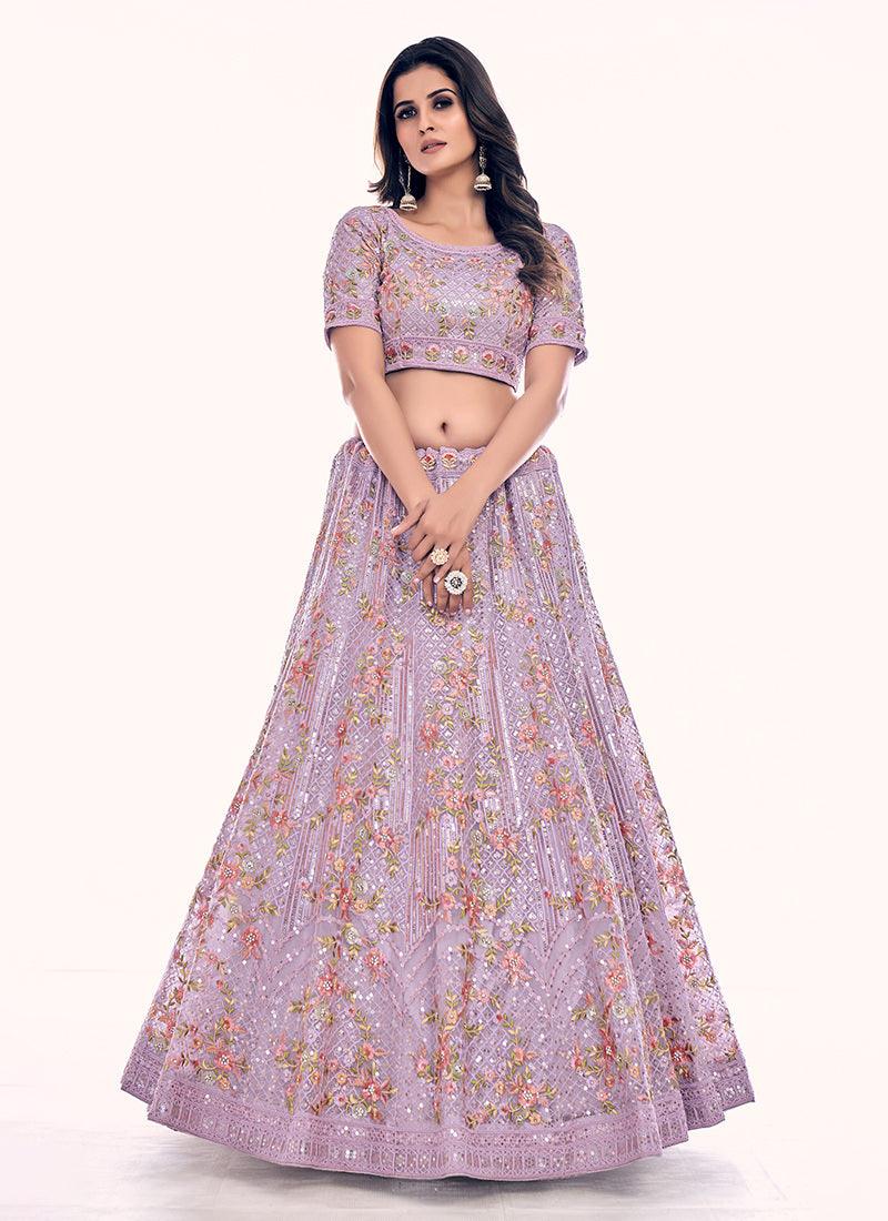 Heavy Embroidered Lilac Soft Net Lehenga Cheap Best Place