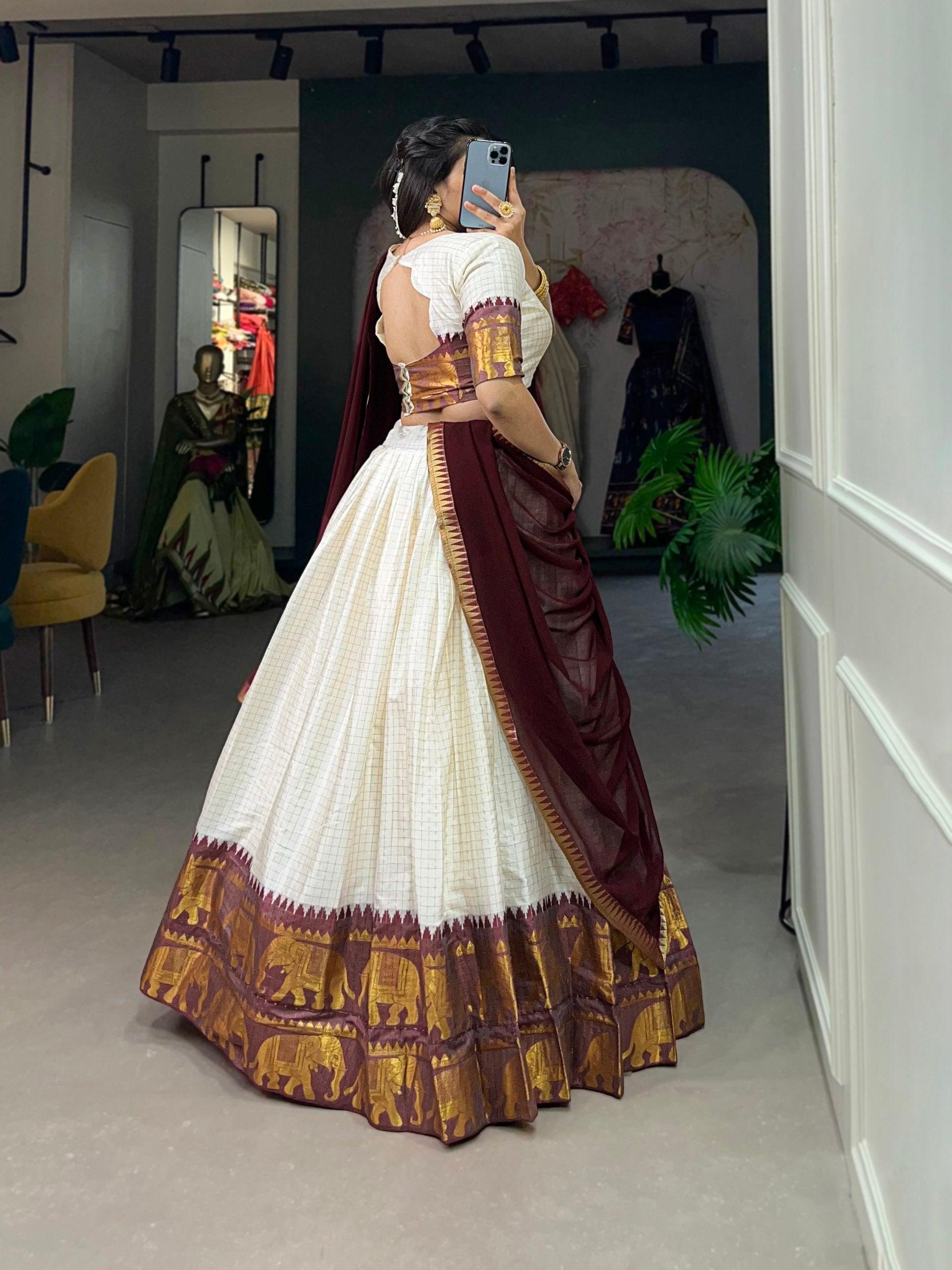 Regal Elegance White and Maroon Lehenga Choli Set Cheap Sale With Mastercard