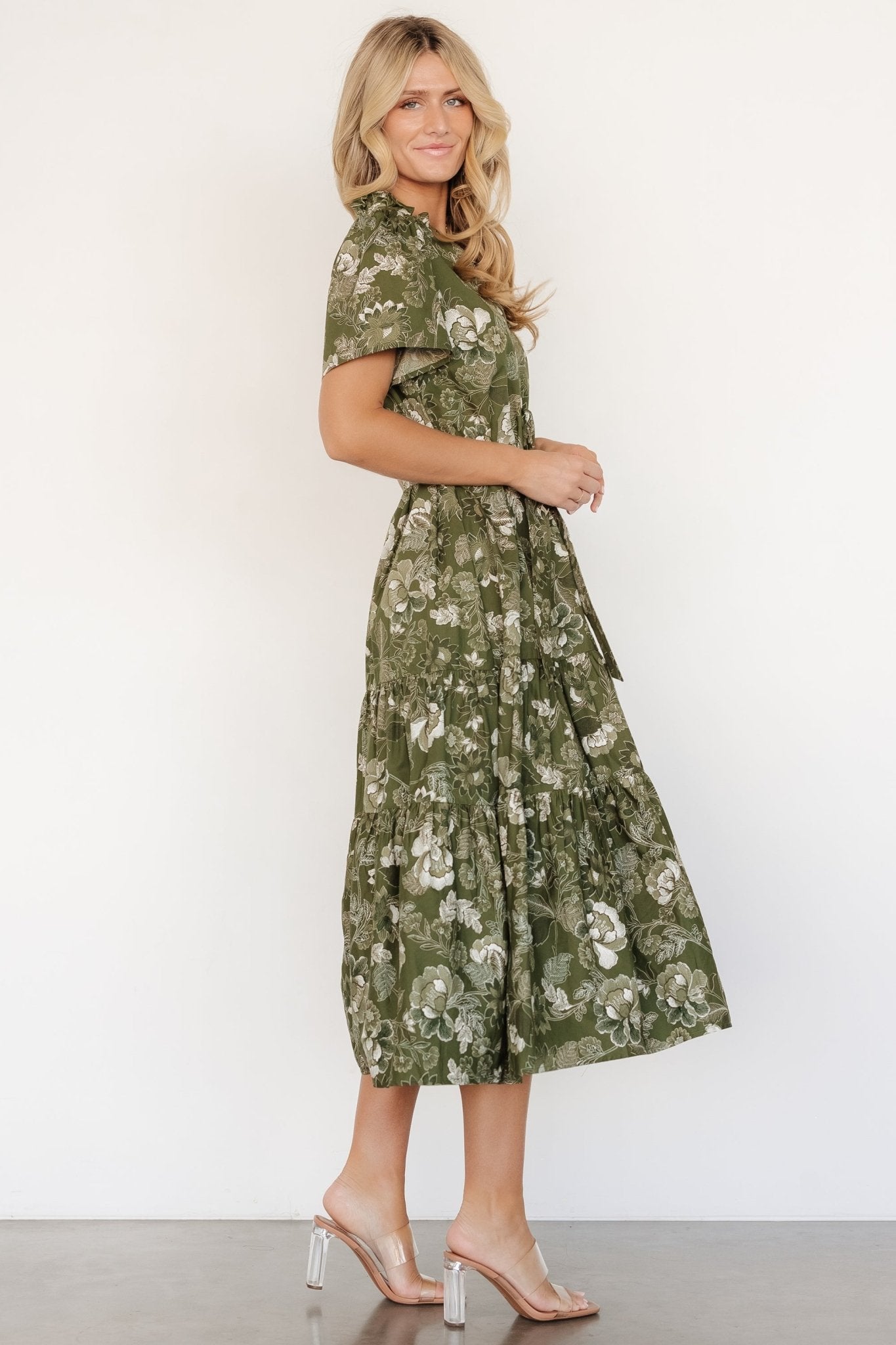 Adara Midi Dress | Olive Floral Sale Low Shipping Fee