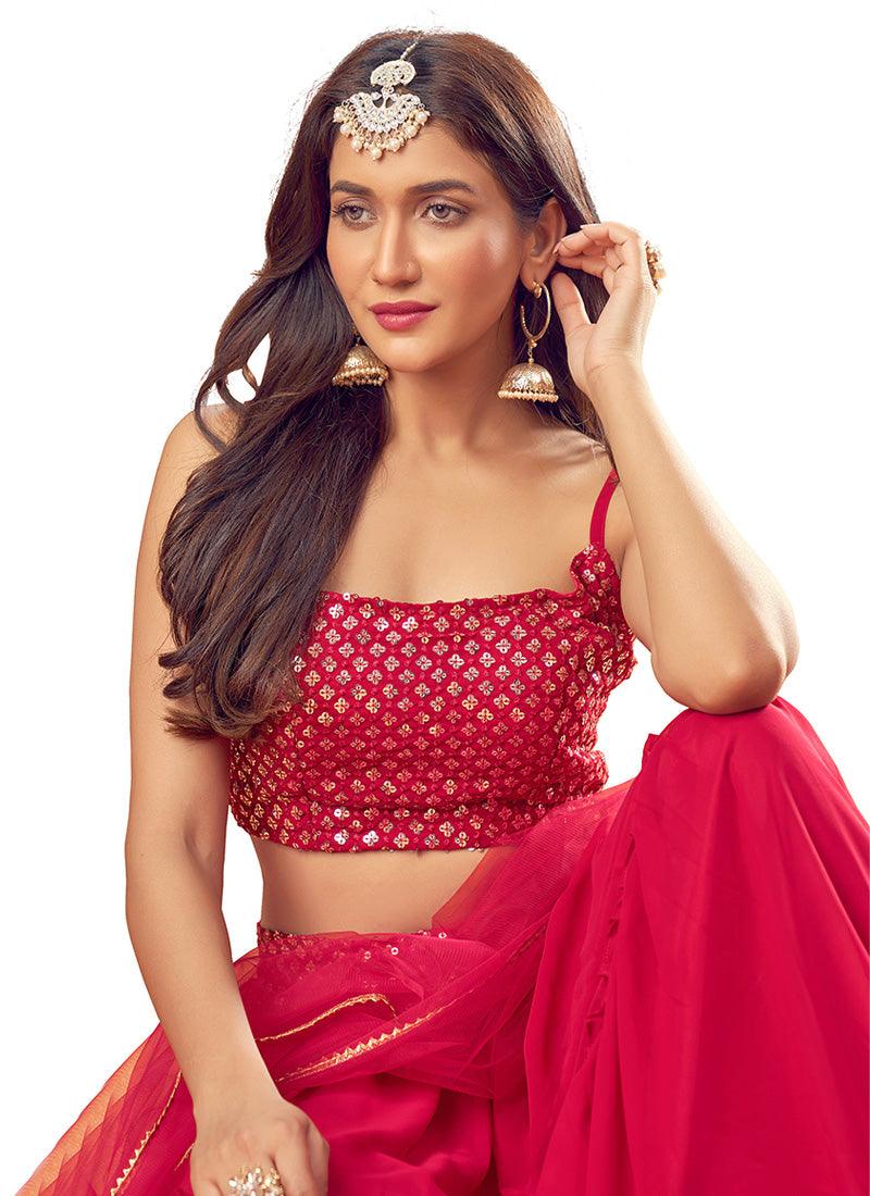 Pink Color Georgette Base Ruffle Lehenga With Sequins Work Blouse Reliable Sale Online