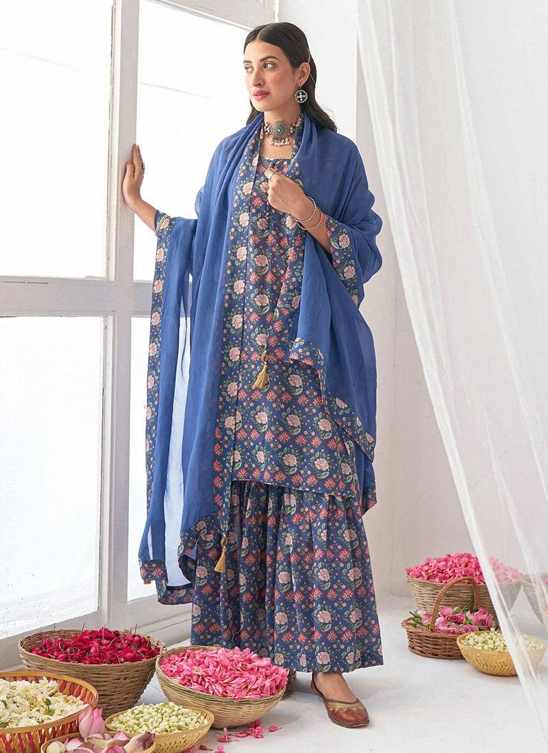 Digital Printed Pakistani Blue Sharara Quality Original