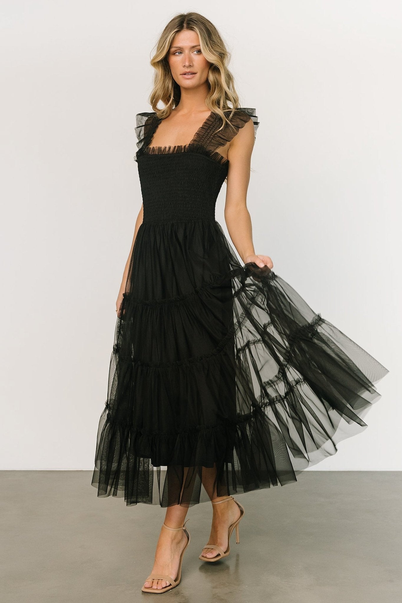 Emma Smocked Tulle Dress | Black Outlet Discount Authentic