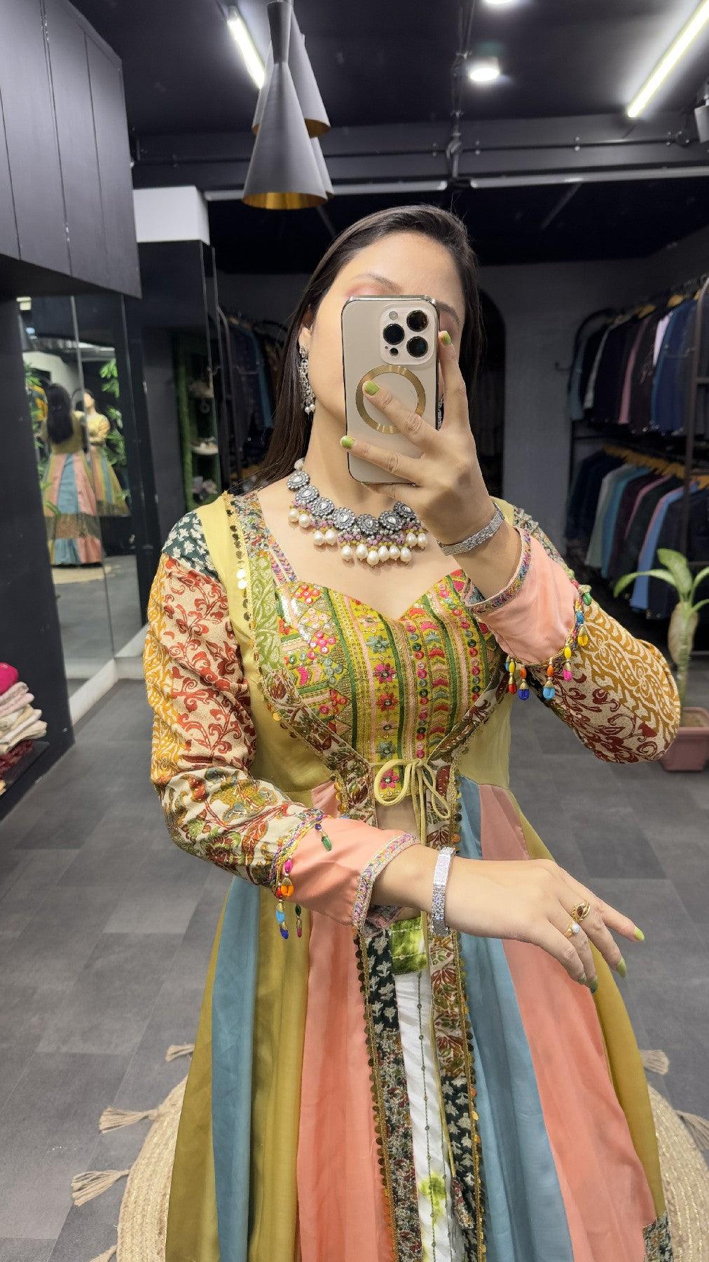 Stunning Multicolored Traditional Indo-Western Set Discount Outlet Store