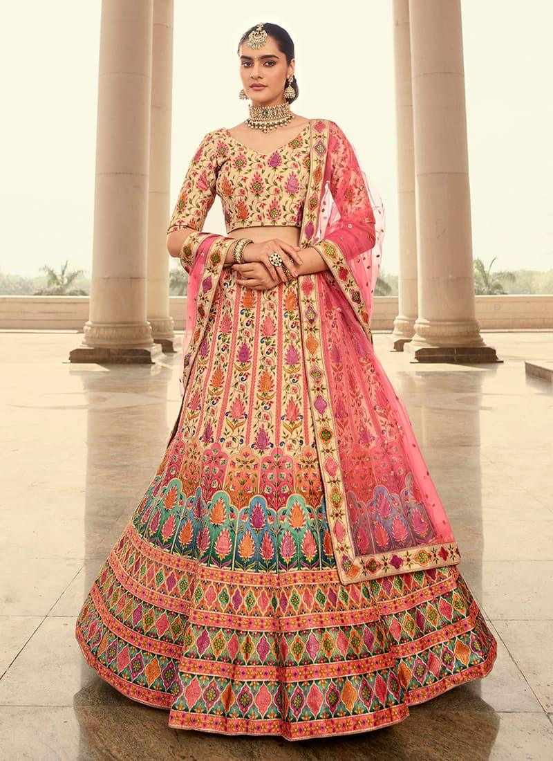 Beige Color Art Silk Base Heavy Embroidery And Swarovski Work Printed Lehenga Choli Sast Cheap Pice