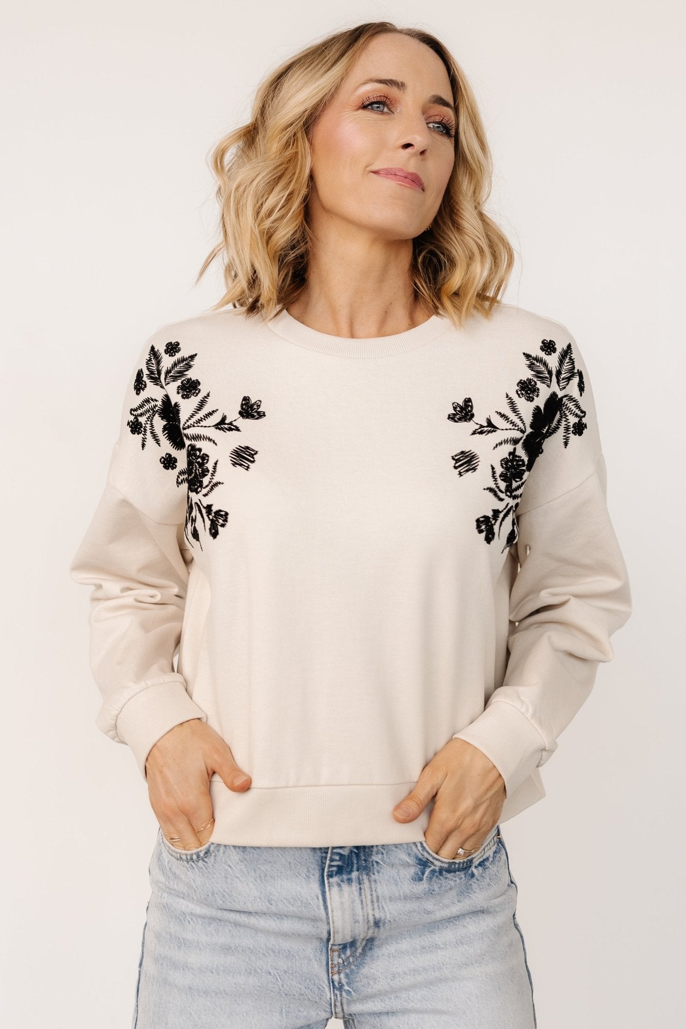 Ilaria Sweater | Natural + Black Floral Cheap Low Shipping Fee