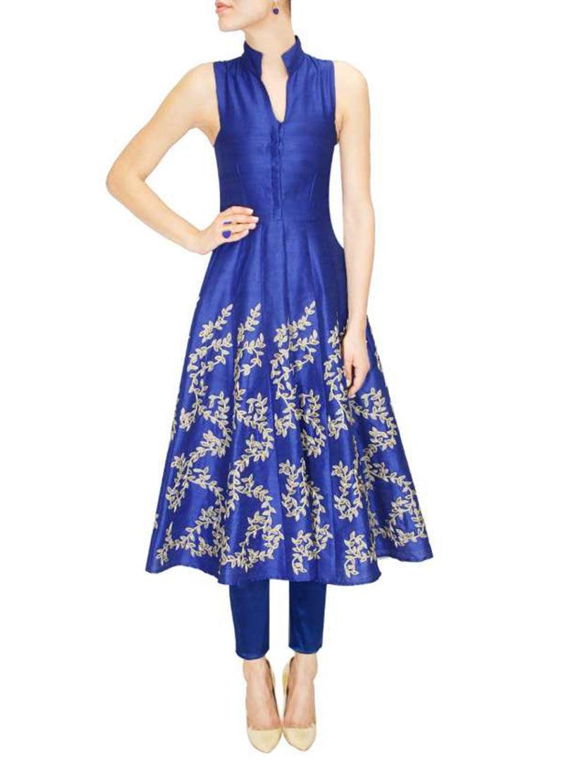 Band Collar Neck Sleeveless Blue Kurti Where To Buy Low Pice