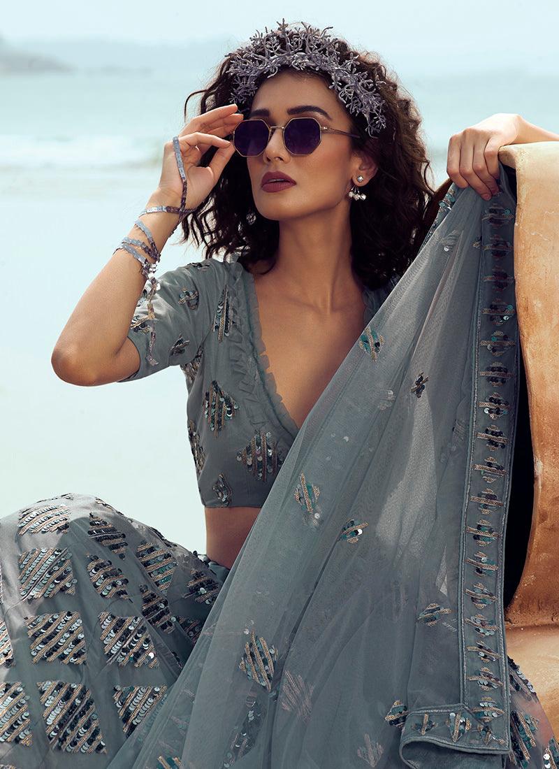 Delightful Pigeon Grey Soft Net Base Wedding Special Lehenga Choli Outlet Locations Cheap Online