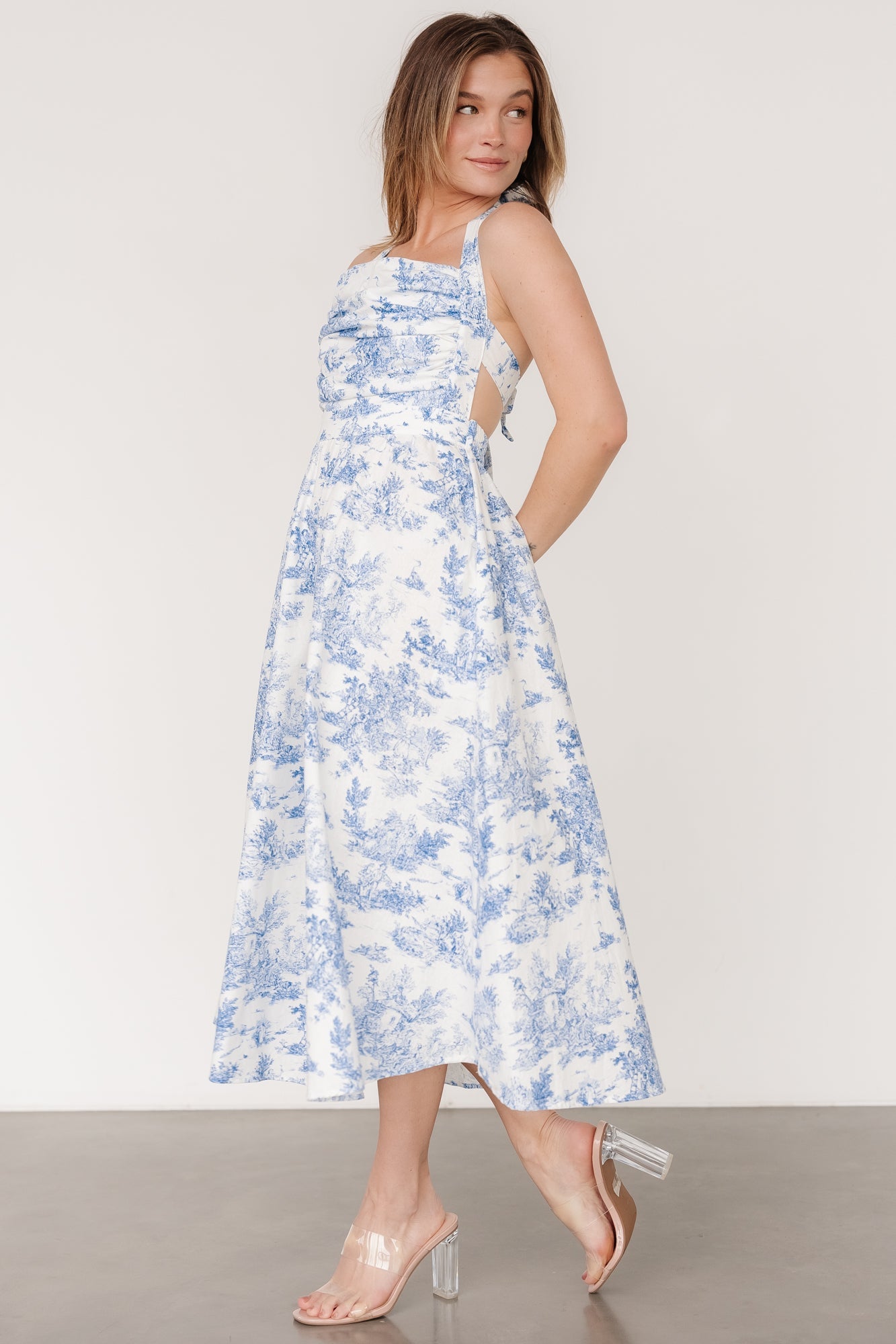 Carolyn Halter Midi Dress | White + Blue Buy Cheap Authentic