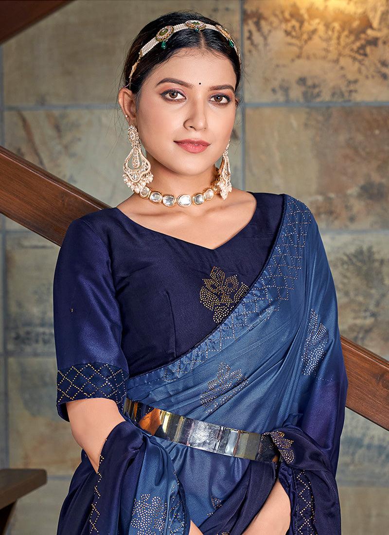 Swarovski Work Navy Blue Wedding Silk Saree Free Shipping Sast