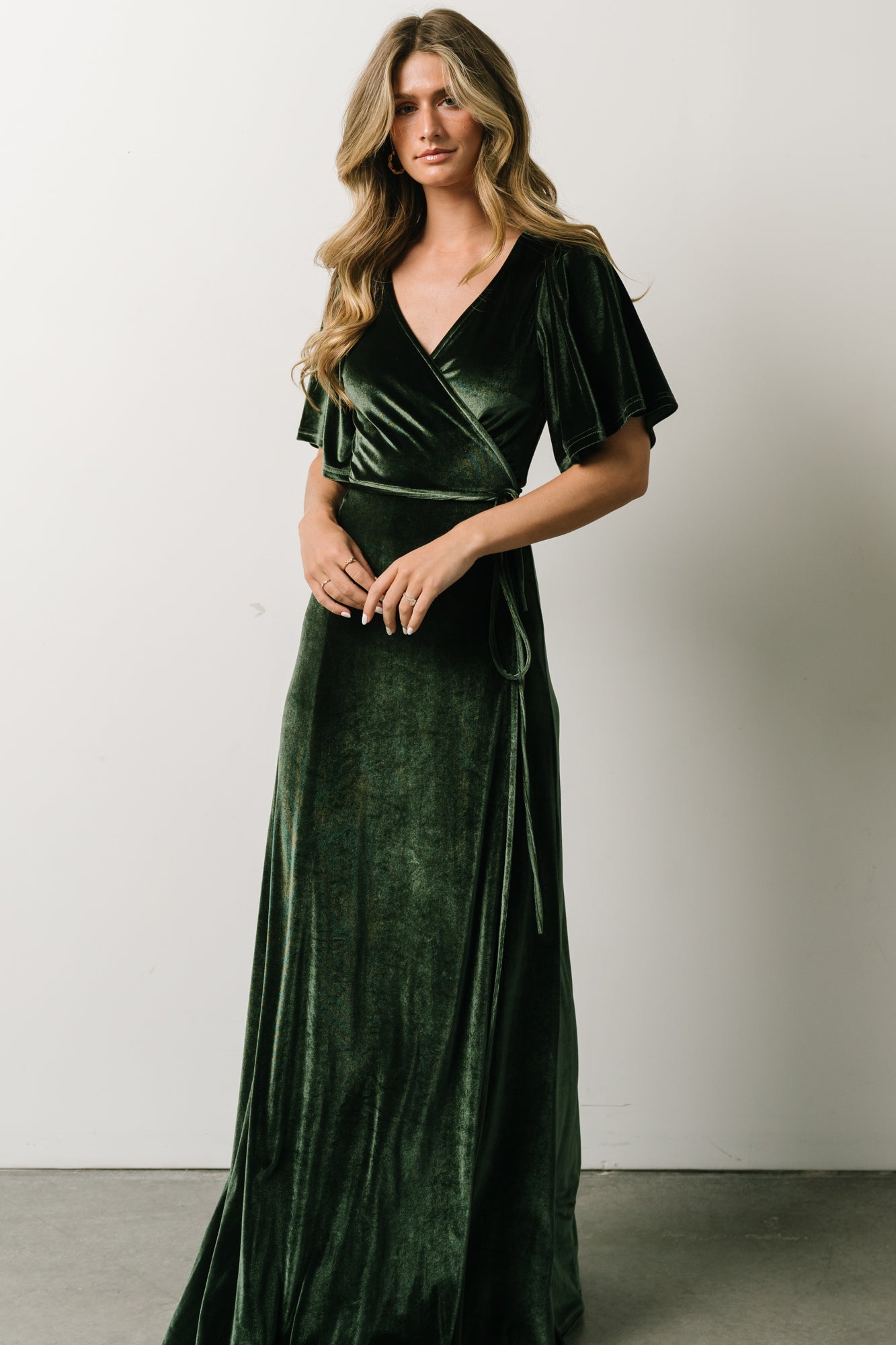 Meghan Velvet Wrap Maxi Dress | Deep Green Cheap Pirce