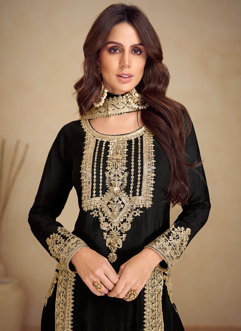 Black Golden Embroidered Pakistani Pant Style Suit Discount Pay With Paypal